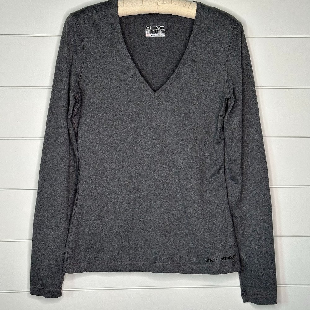 Under Armour HeatGear Women's Fitted Long Sleeve V-Neck Charcoal Gray - Medium